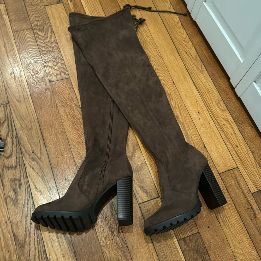 Brown over-the-knee suede boots